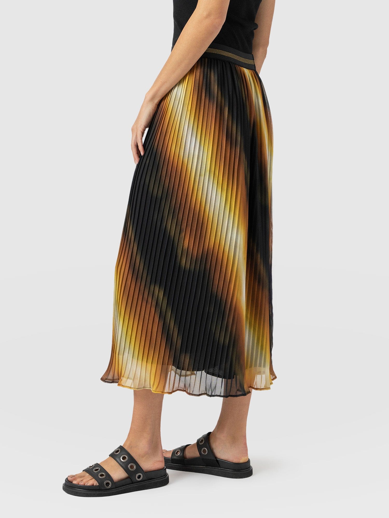 Aria Knee Length Pleated Skirt - Yellow Gradient